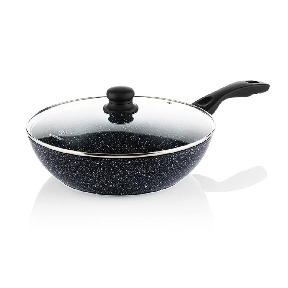 Wok Από Αλουμίνιο Με Αντικολλητική Επίστρωση Μάρμαρου 30 cm & Γυάλινο Καπάκι