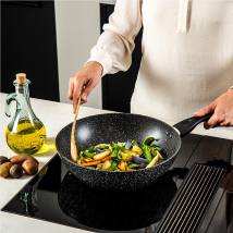 Wok Από Αλουμίνιο Με Αντικολλητική Επίστρωση Μάρμαρου 30 cm & Γυάλινο Καπάκι