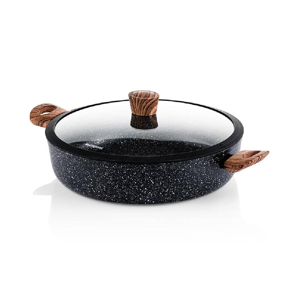 Ρηχή Κατσαρόλα Από Αλουμίνιο 5. 2 Lt / 32 cm Με Αντικολλητική Επίστρωση Μάρμαρου & Γυάλινο Καπάκι