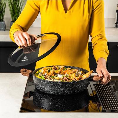 Ρηχή Κατσαρόλα Από Αλουμίνιο 5. 2 Lt / 32 cm Με Αντικολλητική Επίστρωση Μάρμαρου & Γυάλινο Καπάκι