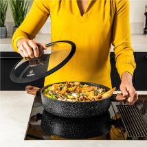 Ρηχή Κατσαρόλα Από Αλουμίνιο 5. 2 Lt / 32 cm Με Αντικολλητική Επίστρωση Μάρμαρου & Γυάλινο Καπάκι