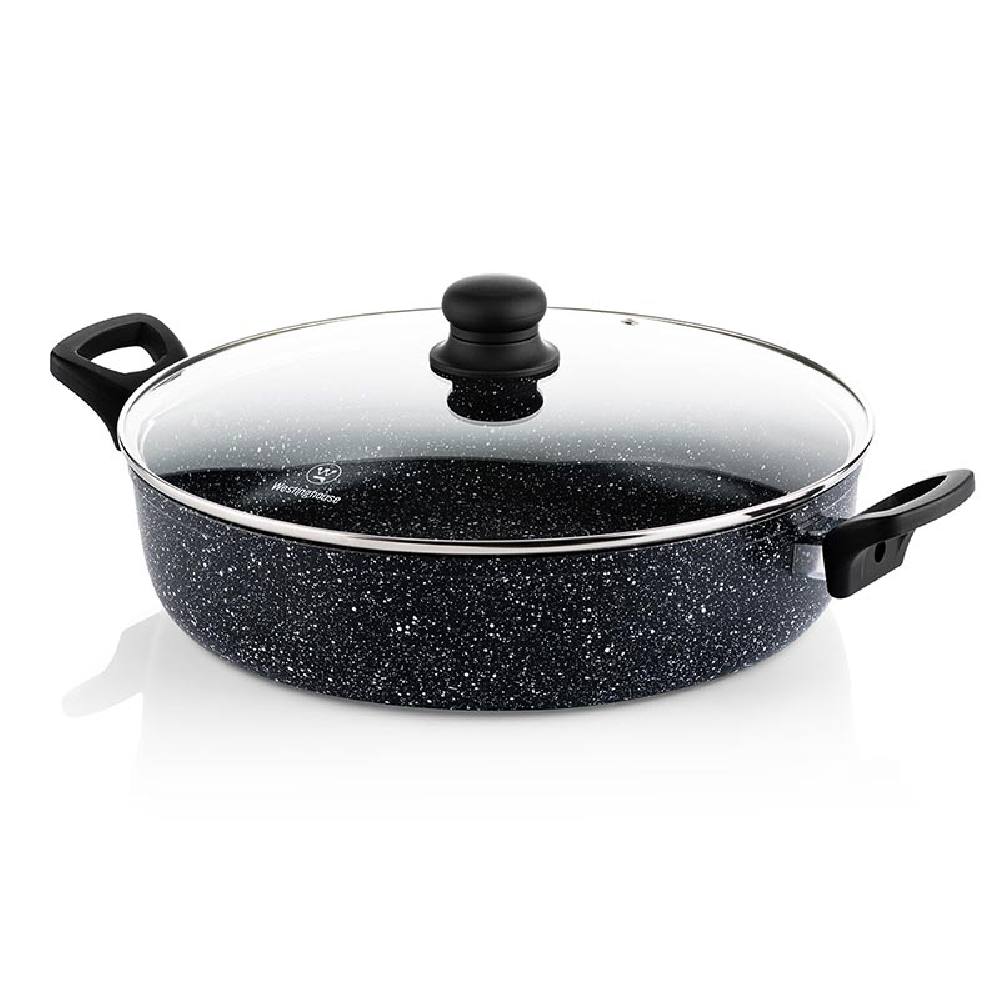 Ρηχή Κατσαρόλα Από Αλουμίνιο 5. 2 Lt / 32 cm Με Αντικολλητική Επίστρωση Μάρμαρου & Γυάλινο Καπάκι