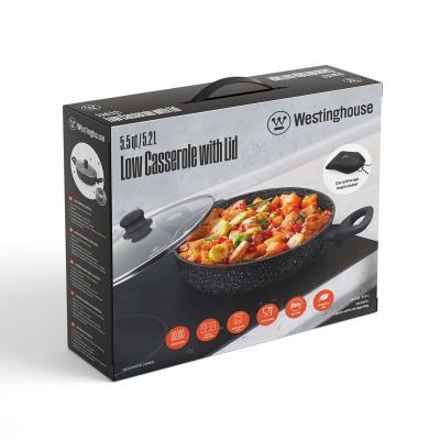 Ρηχή Κατσαρόλα Από Αλουμίνιο 5. 2 Lt / 32 cm Με Αντικολλητική Επίστρωση Μάρμαρου & Γυάλινο Καπάκι