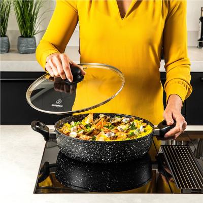 Ρηχή Κατσαρόλα Από Αλουμίνιο 5. 2 Lt / 32 cm Με Αντικολλητική Επίστρωση Μάρμαρου & Γυάλινο Καπάκι