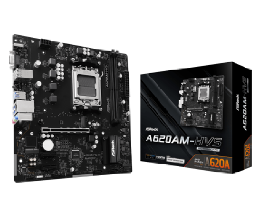 ASROCK MB A620AM-HVS, SOCKET AMD AM5, CS AMD A620A, 2 DIMM SOCKETS DDR5, HDMI/ D-SUB, PCI-E GEN 4.0, GIGABIT LAN, MICRO-ATX, 3YW