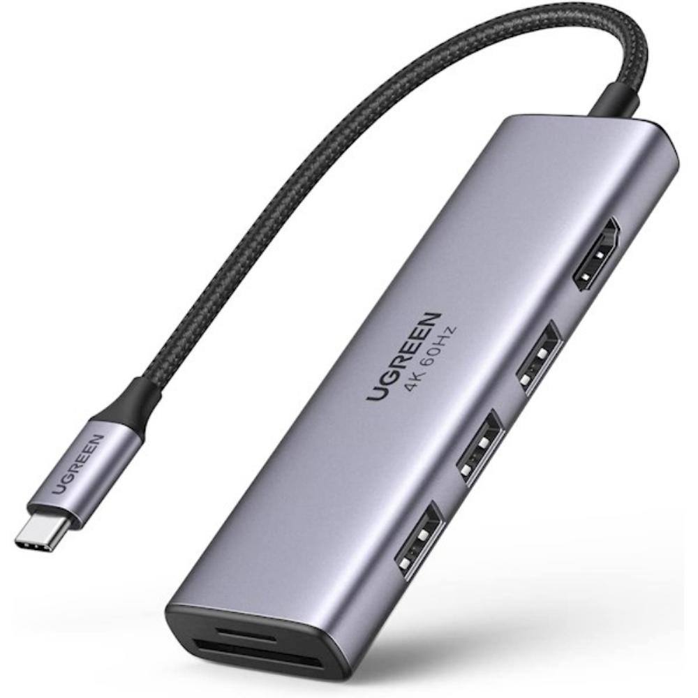 Ugreen 5-in-1 Adapter CM511 USB-C Hub to 3x USB3.0 + HDMI + TF / SD gray (60383) (UGR60383)