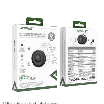 Acefast Tag S1 Anti-Lost Tracker Μόνο για iOS Συμβατό με Apple Find My Network με Προστατευτική Θήκη και Υποδοχή για Λουράκι Μαύ