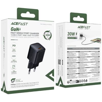 Φορτιστής Ταξιδίου Acefast A118 Mini Fast Charging 1xUSB-C PD30W QC3.0 GaN Μαύρος