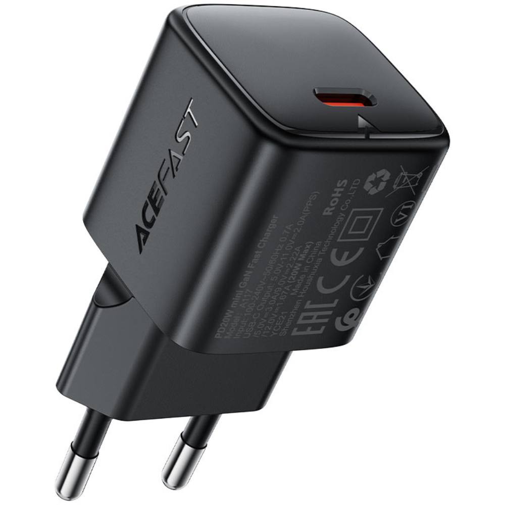 Φορτιστής Ταξιδίου Acefast A117 Mini Fast Charging USB-C PD20W 3A GaN Μαύρος
