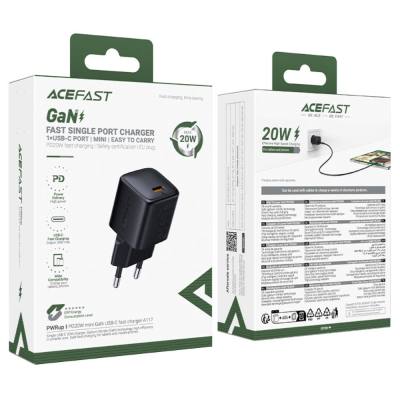 Φορτιστής Ταξιδίου Acefast A117 Mini Fast Charging USB-C PD20W 3A GaN Μαύρος