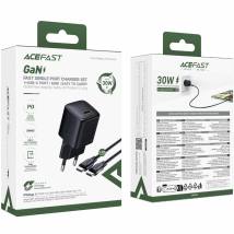Φορτιστής Ταξιδίου Acefast A118 Mini Fast Charging 1xUSB-C PD30W QC3.0 GaN με USB-C σε USB-C Καλώδιο 1.2m Μαύρος