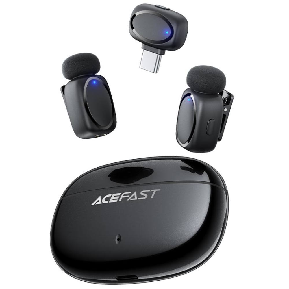 Σετ 2 Μικρόφωνα Πέτου Lavalier Acefast R2 HD Μείωση Θορύβου, Ακτίνα 15m και 20hr Διάρκεια Μπαταρίας με USB-C Transmitter και Θήκ