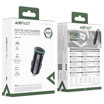 Φορτιστής Αυτοκινήτου Acefast B16 1xUSB-C 1xUSB-A PD95W QC3.0 Αλουμινένιος με Φωτισμό Γκρι