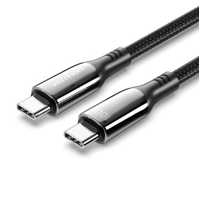 VENTION Cotton Braided Type-C to Type-C 5A Cable 2M Black Zinc Alloy Type (CTKBH) (VENCTKBH)