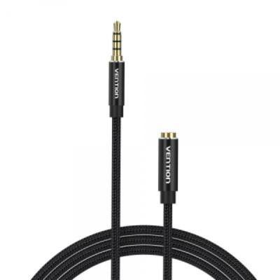 VENTION Cotton Braided TRRS 3.5mm Male to 3.5mm Female Audio Extension Cable 2M Black Aluminum Alloy Type (BHCBH) (VENBHCBH)