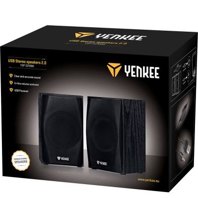 Yenkee YSP 2010BK Stereo Ηχεία 2.0 5W με Ξύλινη Καμπίνα και Παροχή Ρεύματος μέσω USB-A Μαύρα