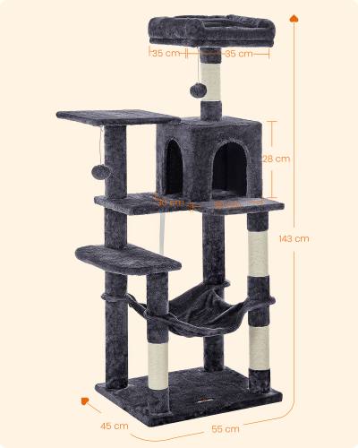 Feandrea Cat Tower, Height 143 cm, up to 4 Cats, σκούρο γκρί (PCT161G01) (FEAPCT161G01)
