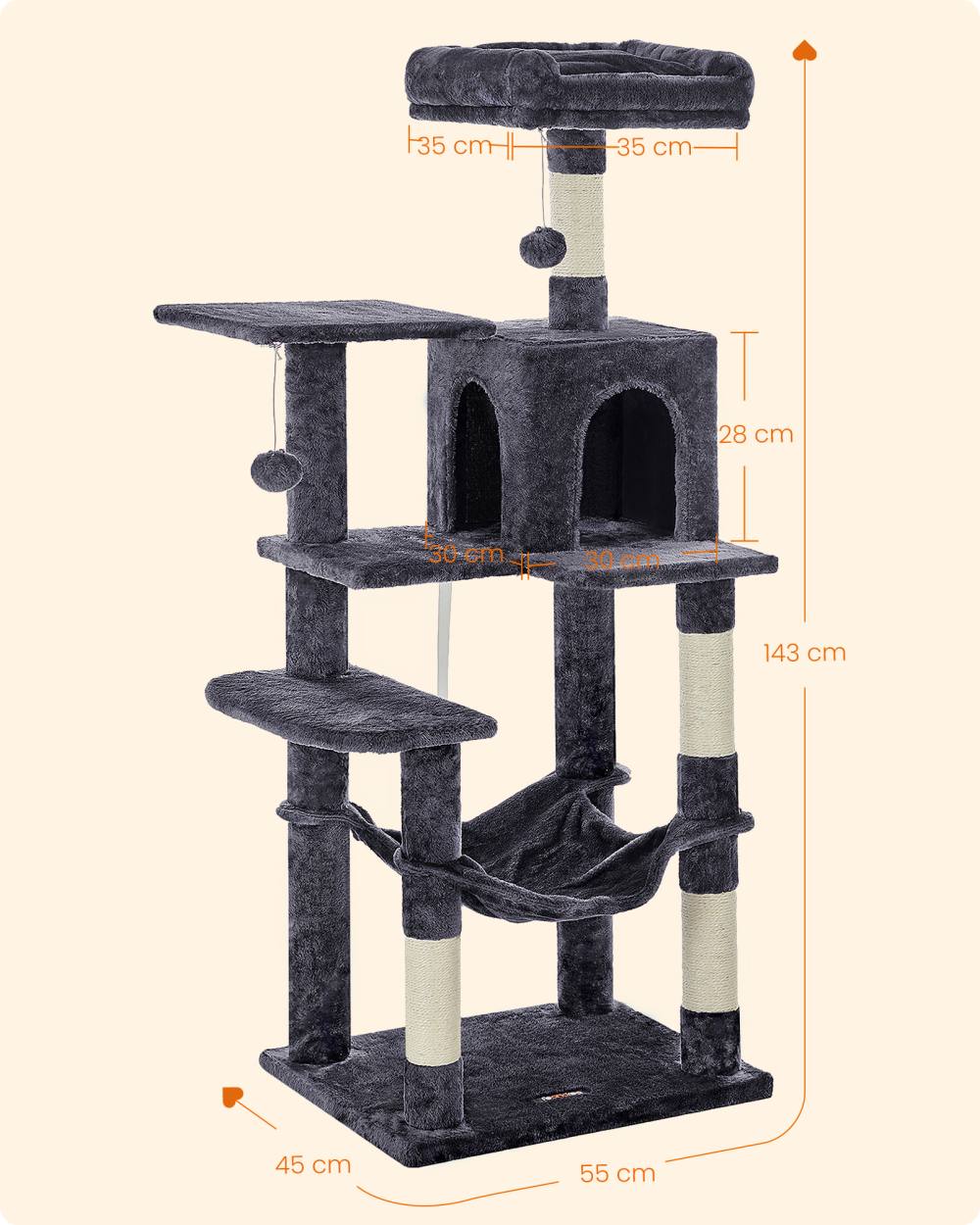 Feandrea Cat Tower, Height 143 cm, up to 4 Cats, σκούρο γκρί (PCT161G01) (FEAPCT161G01)