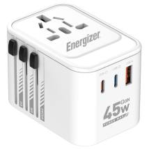 Παγκόσμιος Φορτιστής Ταξιδίου Energizer ETC450 US/AU UK EU με 1xUSB-A 30W και 2xUSB-C 45W/12W GaN Λευκός