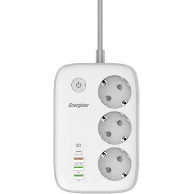 Επιτραπέζιος Φορτιστής Energizer EPB2500W02EU 2500W 10A Max με 3xΣούκο + 1xUSB-C PD30W + 3xUSB-A 18W QC3.0 / 2.4A, Διακόπτη Ασφα