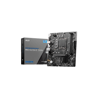 MSI MB PRO H610M-E DDR4, SOCKET INTEL LGA1700 14th/13th/12th GEN, CS INTEL H610, 2 DIMM SOCKETS DDR4, D-SUB/HDMI, PCI-E GEN 3.0,