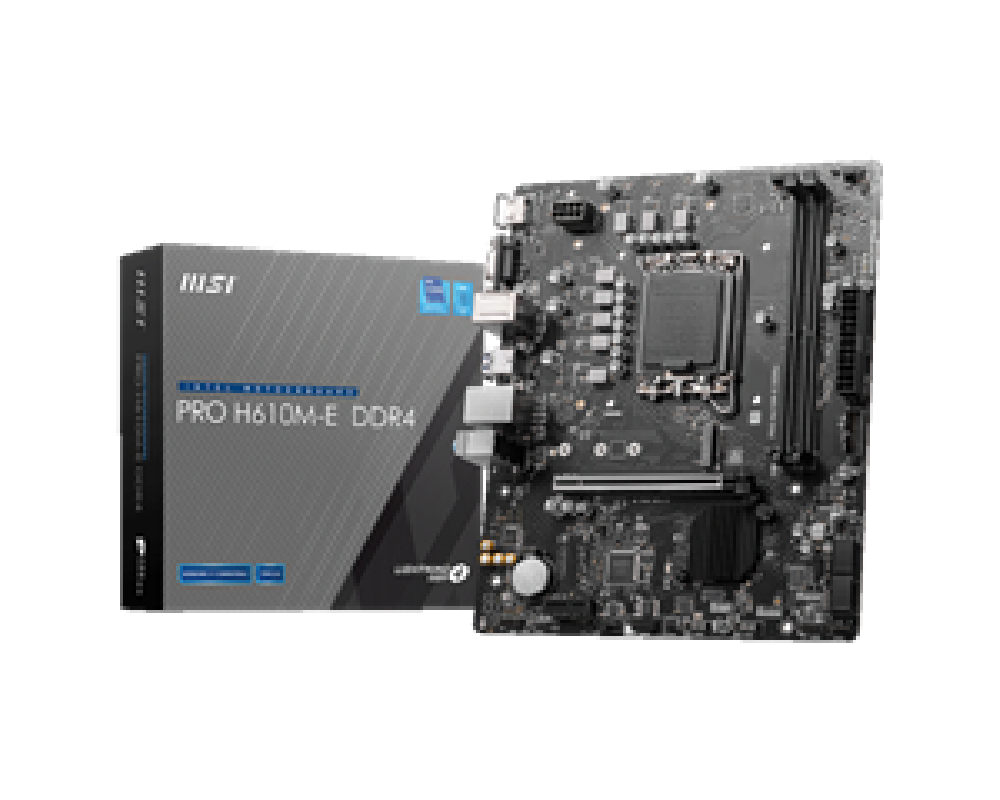MSI MB PRO H610M-E DDR4, SOCKET INTEL LGA1700 14th/13th/12th GEN, CS INTEL H610, 2 DIMM SOCKETS DDR4, D-SUB/HDMI, PCI-E GEN 3.0,
