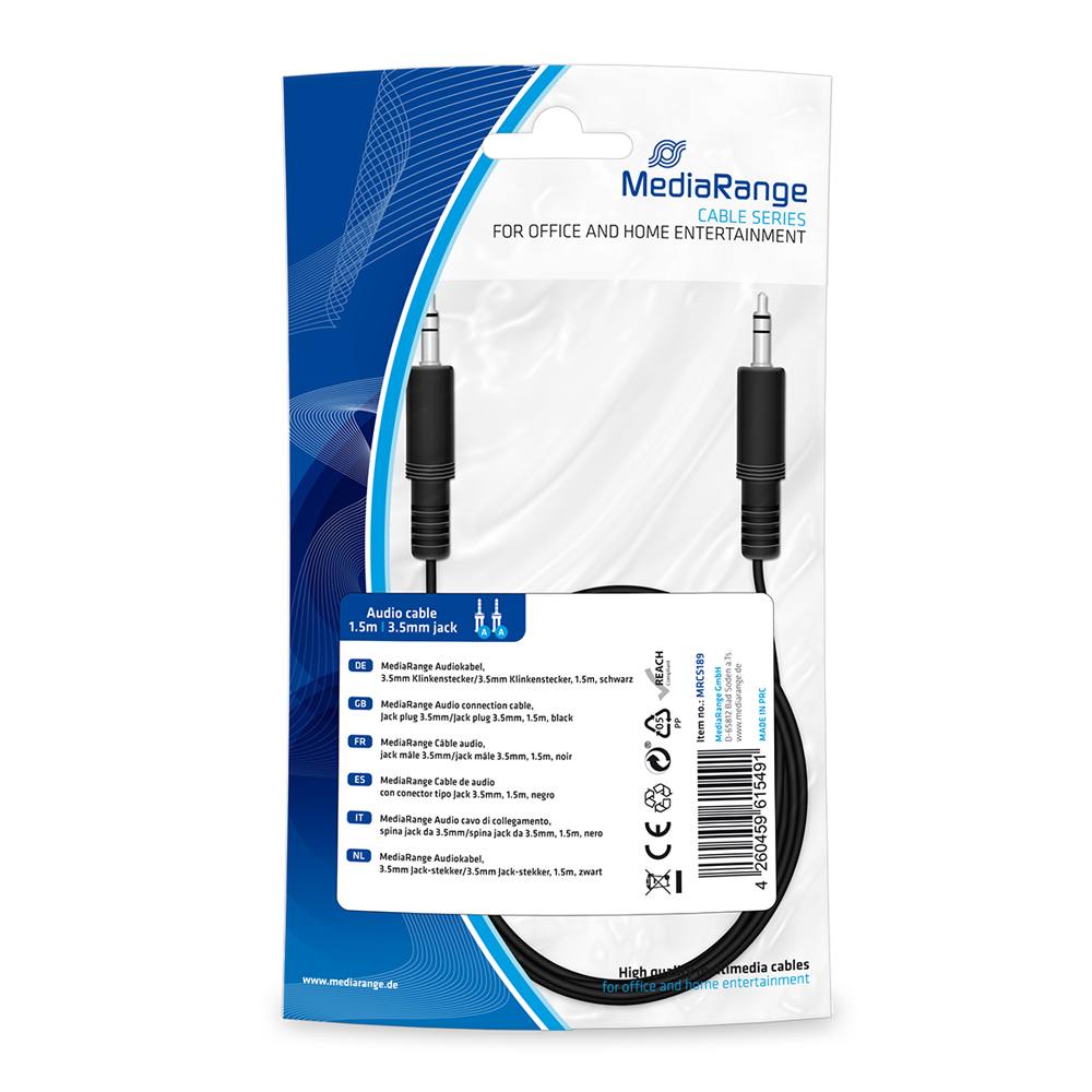 Καλώδιο MediaRange Audio connection, Jack plug 3.5mm/Jack plug 3.5mm, 1.5m, black