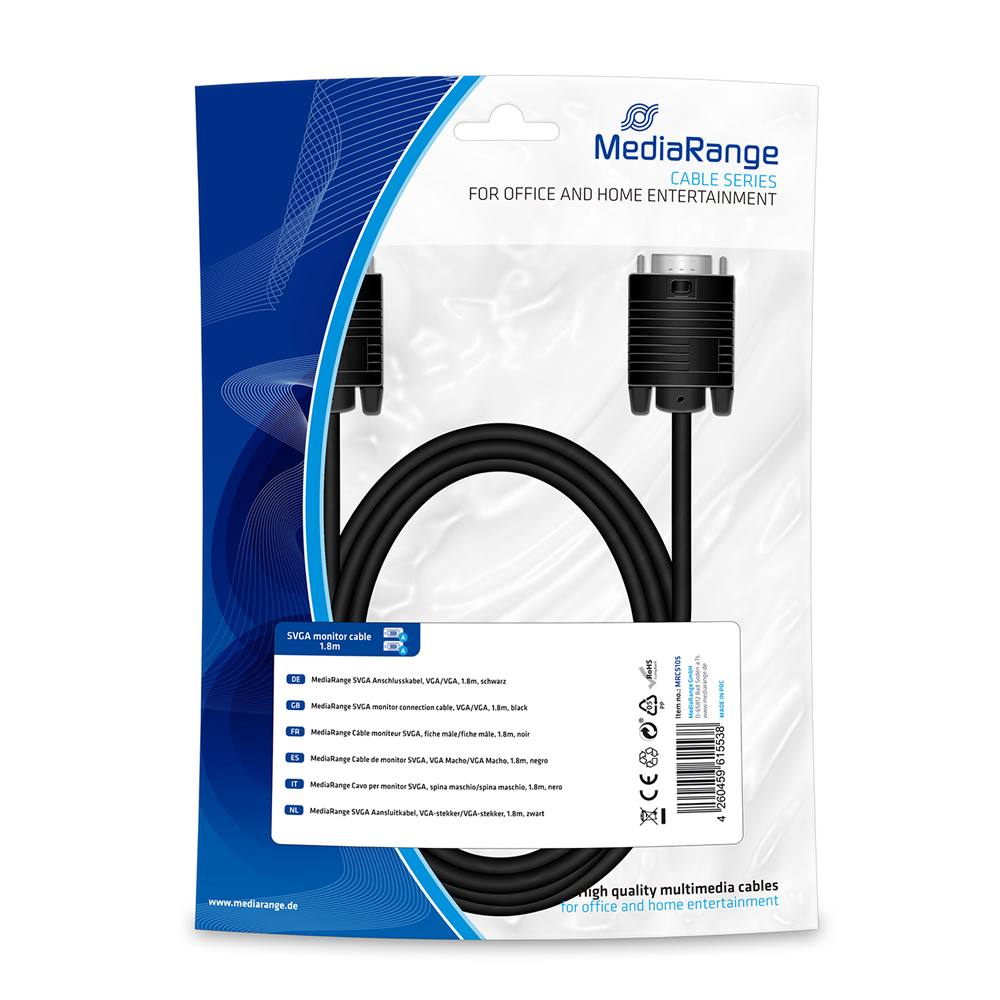 Καλώδιο MediaRange SVGA monitor connection cable, VGA/VGA, 1.8m., Black