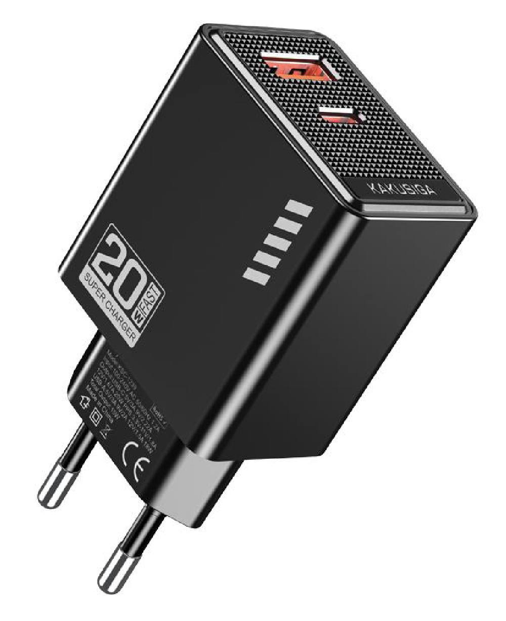KAKUSIGA φορτιστής τοίχου KSC-1239, USB & USB-C, 20W, μαύρος