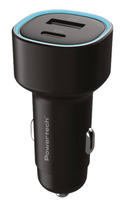 POWERTECH φορτιστής αυτοκινήτου PT-1539, USB & USB-C, 85W, μαύρος
