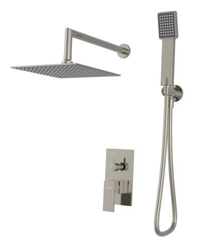 BRUNO σετ κεφαλή ντους με τηλέφωνο BRN-0264, αναμεικτική, εντοιχισμού, ασημί