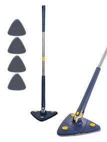 HOME USE τριγωνική σφουγγαρίστρα HUH-0257 με 4x πανιά μικροϊνών, προσαρμόσιμο ύψος, μπλε