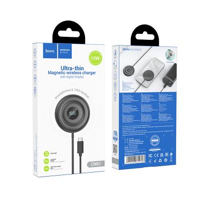Ασύρματος Φορτιστής Hoco CW61 Phantom 15W με Ψηφιακή Ένδειξη Φόρτισης 1m Μαύρος