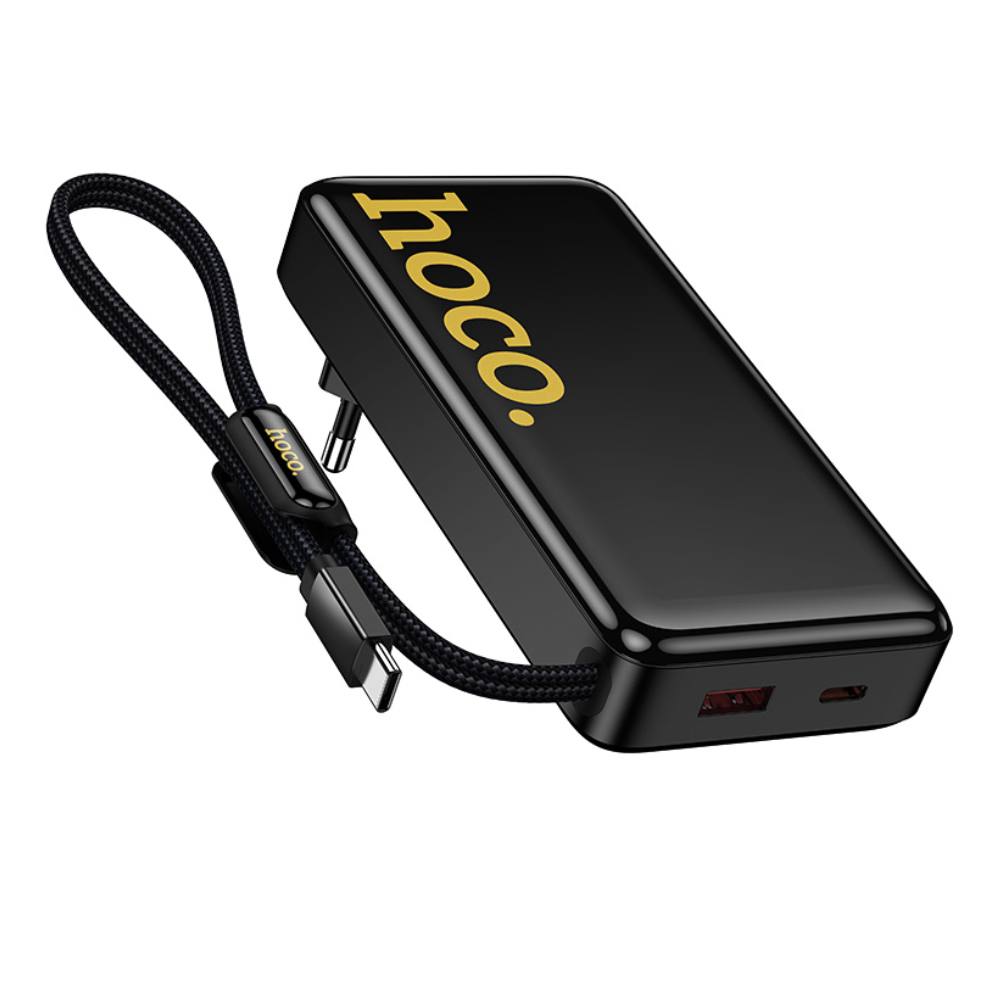 Power Bank Hoco Q45 Worrier 10000mAh 22.5W PD20W QC3.0A και Φορτιστής με 1xUSB-C 1xUSB-A και Ενσωματωμένο Καλώδιο USB-C Μαύρο