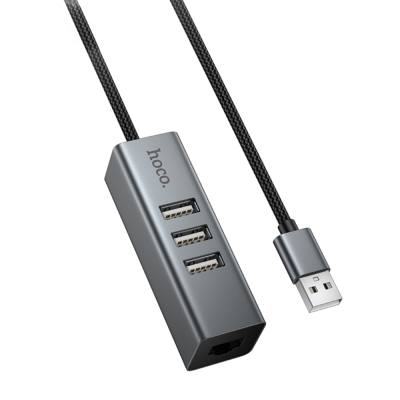 USB Hub Hoco HB1D 4-in-1 USB-A σε 3xUSB-A 2.0 + RJ45 εως 480Mbps Aluminum Alloy Γκρι