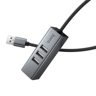 USB Hub Hoco HB1D 4-in-1 USB-A σε 3xUSB-A 2.0 + RJ45 εως 480Mbps Aluminum Alloy Γκρι