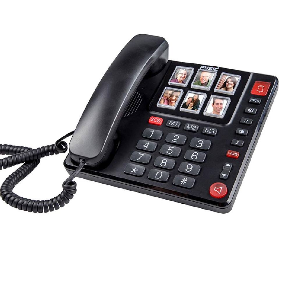 Ενσύρματο Τηλέφωνο Γραφείου Για Ηλικιωμένους Με Πλήκτρο SOS Μαύρο