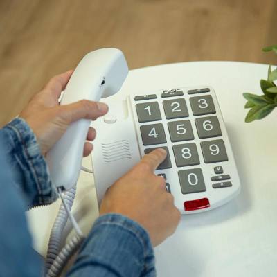 Ενσύρματο Τηλέφωνο Γραφείου Για Ηλικιωμένους Με Πλήκτρο SOS Λευκό