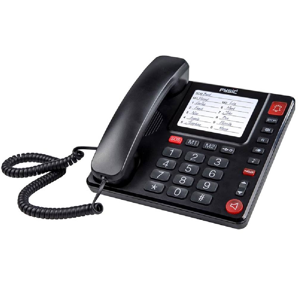 Ενσύρματο Τηλέφωνο Γραφείου Για Ηλικιωμένους Με Πλήκτρο SOS Μαύρο