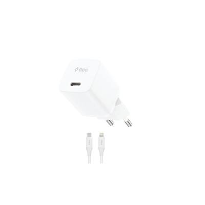 ttec SmartCharger GAN 20W PD Travel Fast Charger + USB-C - Lightning Cable 150cm White (2SCG20LB) (TTEC2SCG20LB)