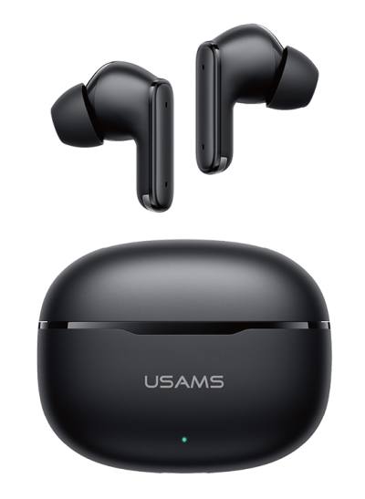 USAMS earphones με θήκη φόρτισης E05, True Wireless, BT 6.0, μαύρα