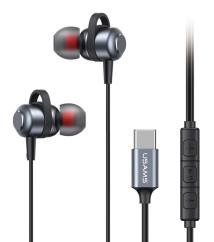 USAMS earphones με μικρόφωνο US-SJ758, USB-C σύνδεση, μεταλλικά, 1.2m, γκρι