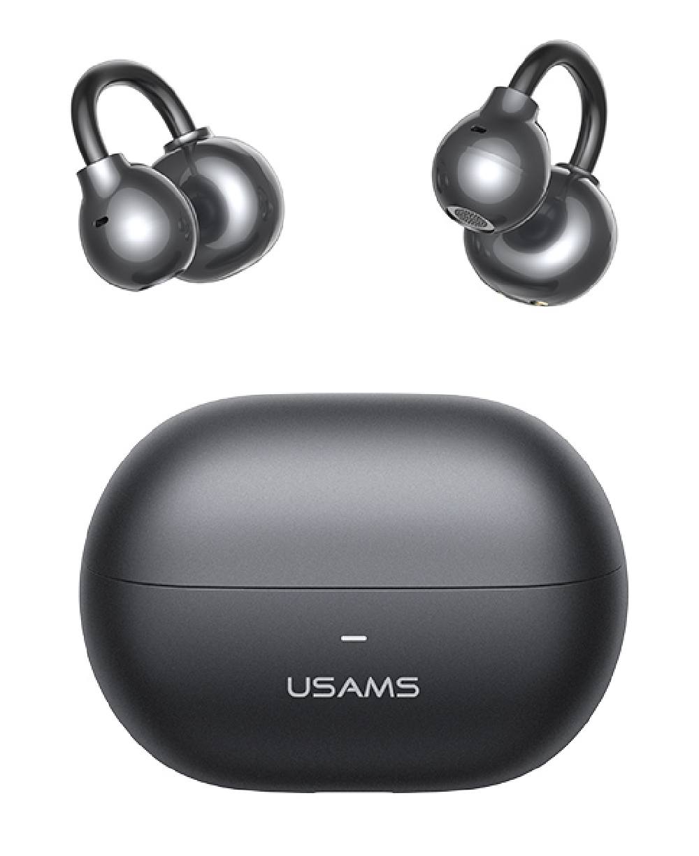 USAMS earphones με θήκη φόρτισης Echo R02, OWS, Φ11mm, 50/300mAh, μαύρα