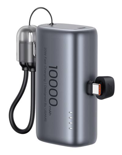 USAMS power bank CD252 με stand, 2x θύρες εξόδου, 10000mAh, 20W, γκρι