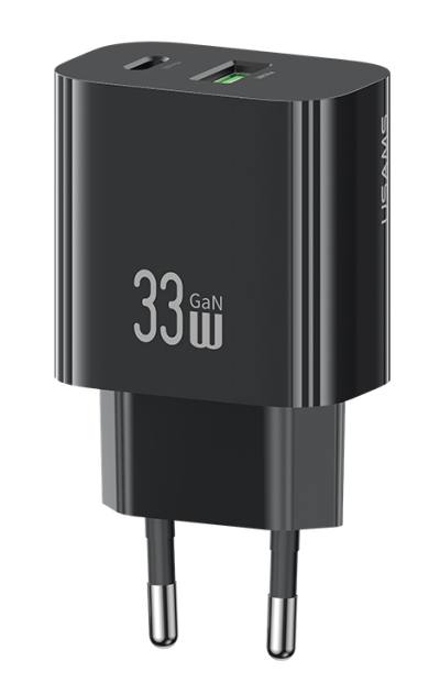 USAMS φορτιστής τοίχου CC317, USB & USB-C, 33W, GaN, μαύρος