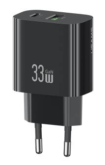 USAMS φορτιστής τοίχου CC317, USB & USB-C, 33W, GaN, μαύρος