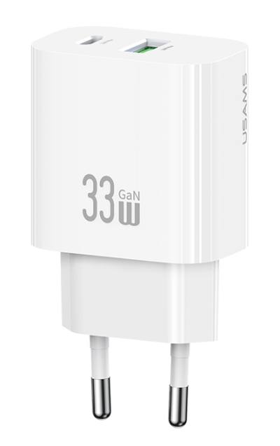 USAMS φορτιστής τοίχου CC317, USB & USB-C, 33W, GaN, λευκός