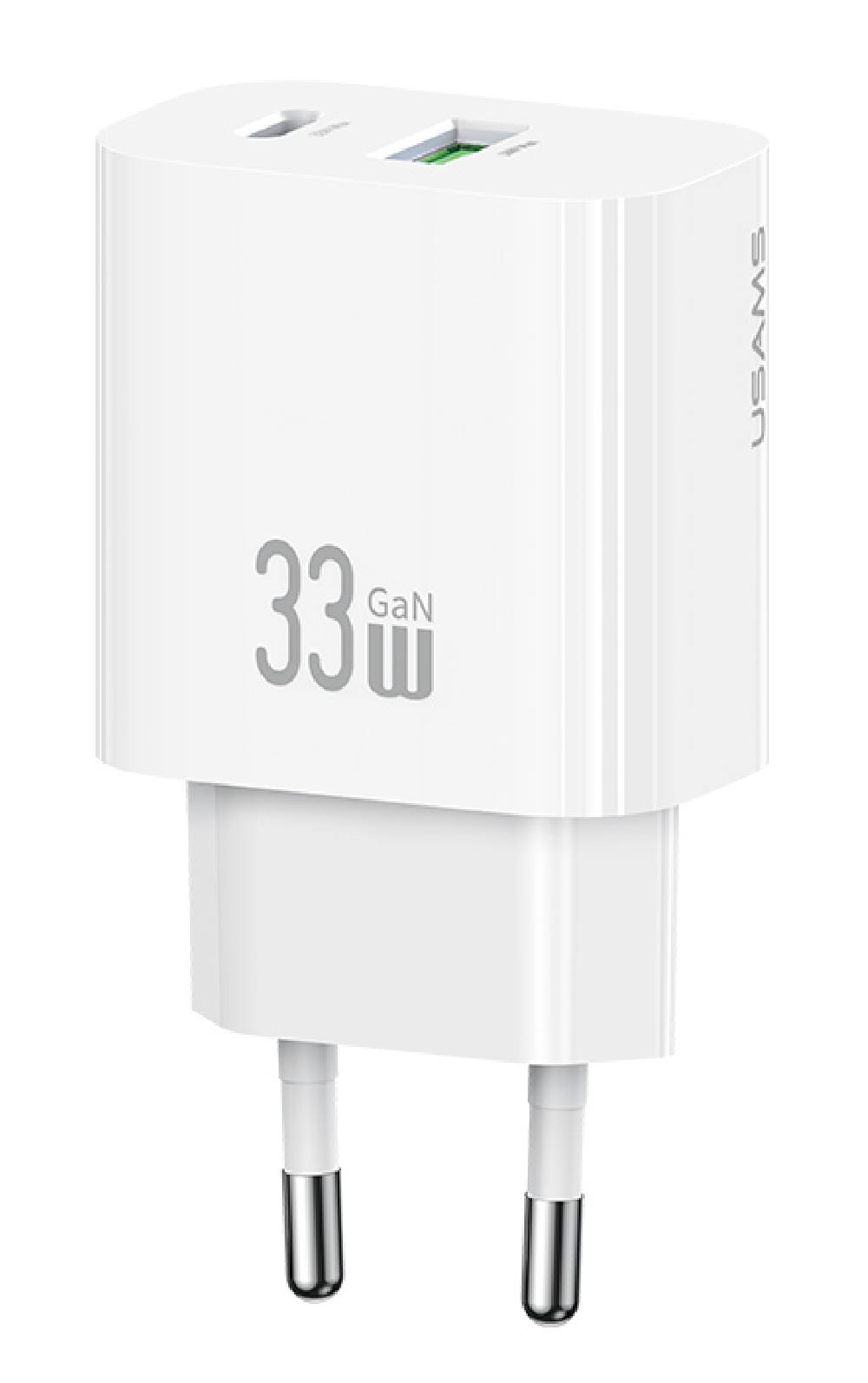 USAMS φορτιστής τοίχου CC317, USB & USB-C, 33W, GaN, λευκός