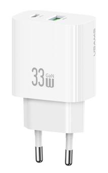 USAMS φορτιστής τοίχου CC317, USB & USB-C, 33W, GaN, λευκός