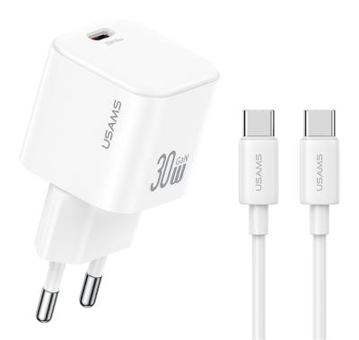 USAMS φορτιστής τοίχου CC262 με καλώδιο USB-C, 30W, GaN, λευκός